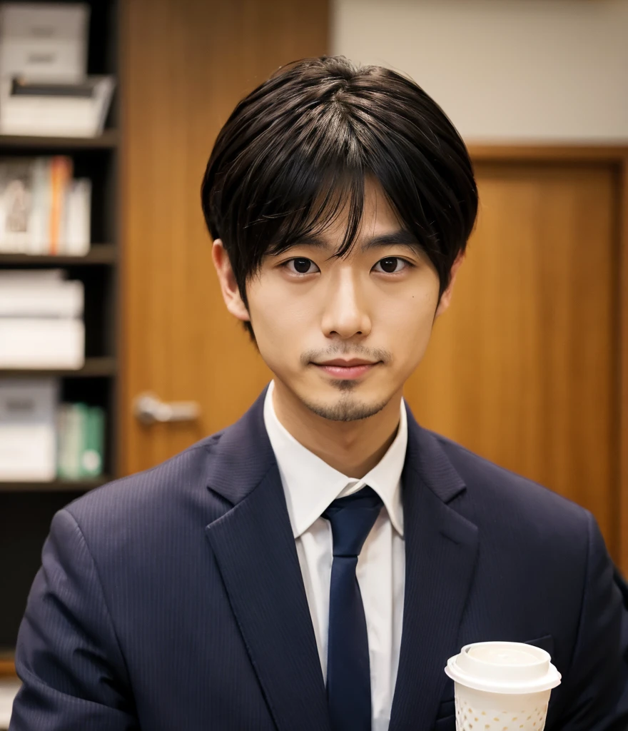 Realistic photos、A 27-year-old Japanese man attending a meeting at work、Not looking at the camera、