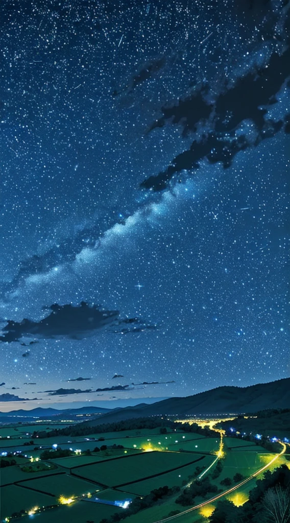 Night landscape in the countryside、The stars are shining and the night sky is shining beautifully、