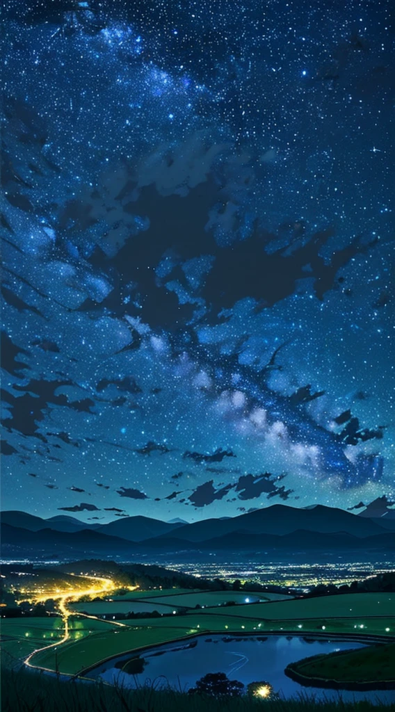 Night landscape in the countryside、The stars are shining and the night sky is shining beautifully、
