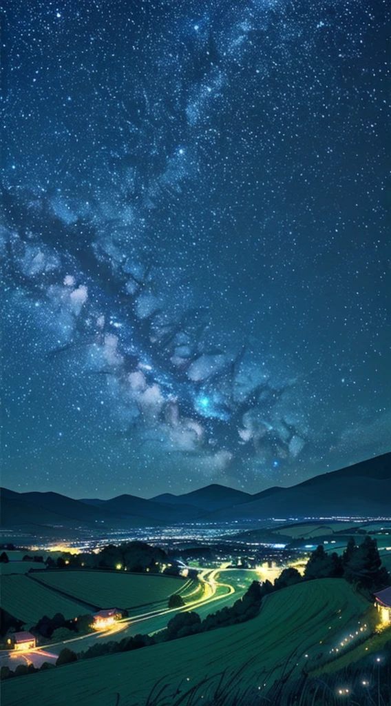 Night landscape in the countryside、The stars are shining and the night sky is shining beautifully、