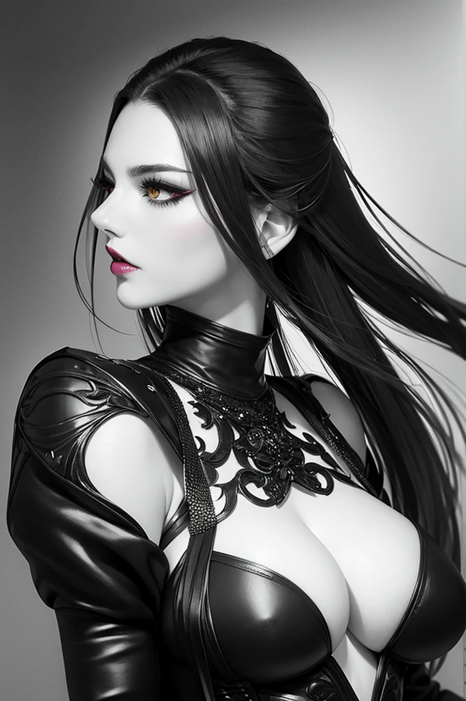 masterpiece, girl, beautiful, slender, sexy, beautiful face, perfect face, detailed face, makeup, bright lipstick, dark shadows, long hair, aristocratic hairstyle, seductive facial expression, sexy face, big breasts, huge breasts, tight short jacket, tight short pants, erotica, hentai, high detail, high quality