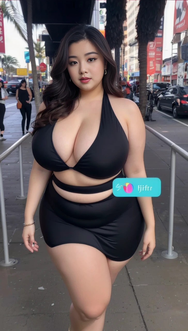 ((best quality)), ((masterpiece)), (detailed), perfect face, araffeTight skirtsShort , thicc, wavy short hair, she has a jiggly fat round belly, bbwchan, wearing tight simple clothes, skinny waist and thick hips, widest hips, her belly is fat and round, soft curvy shape, hyperrealistic full figure, wearing a cute top, wide hips, Blue swimsuit,On the beach by the seaBlue