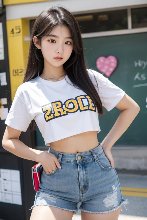 Wear crop tops，Big  elementary school student in shorts