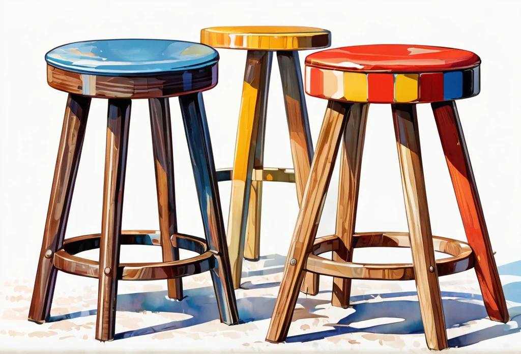 A stool, furniture, wooden, tall (masterpiece best quality:1.2) delicate illustration ultra-detailed, no background, illustrations, bright, colourful,