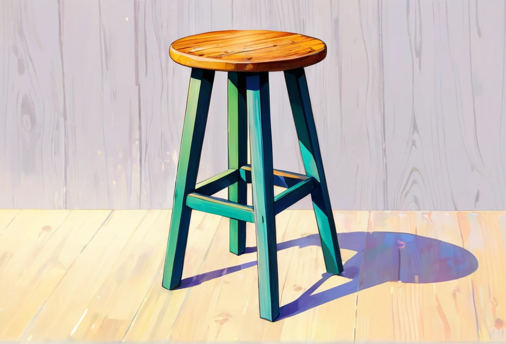 A stool, furniture, wooden, tall (masterpiece best quality:1.2) delicate illustration ultra-detailed, no  background, illustrations, bright, colourful, 