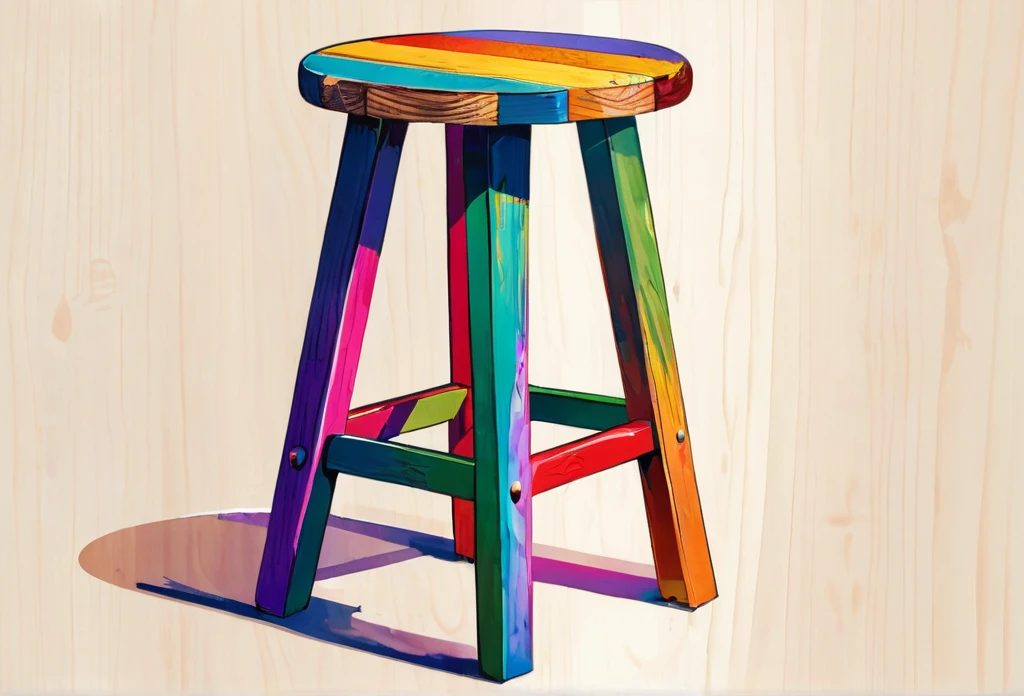 A stool, furniture, wooden, tall (masterpiece best quality:1.2) delicate illustration ultra-detailed, no  background, illustrations, bright, colourful, 