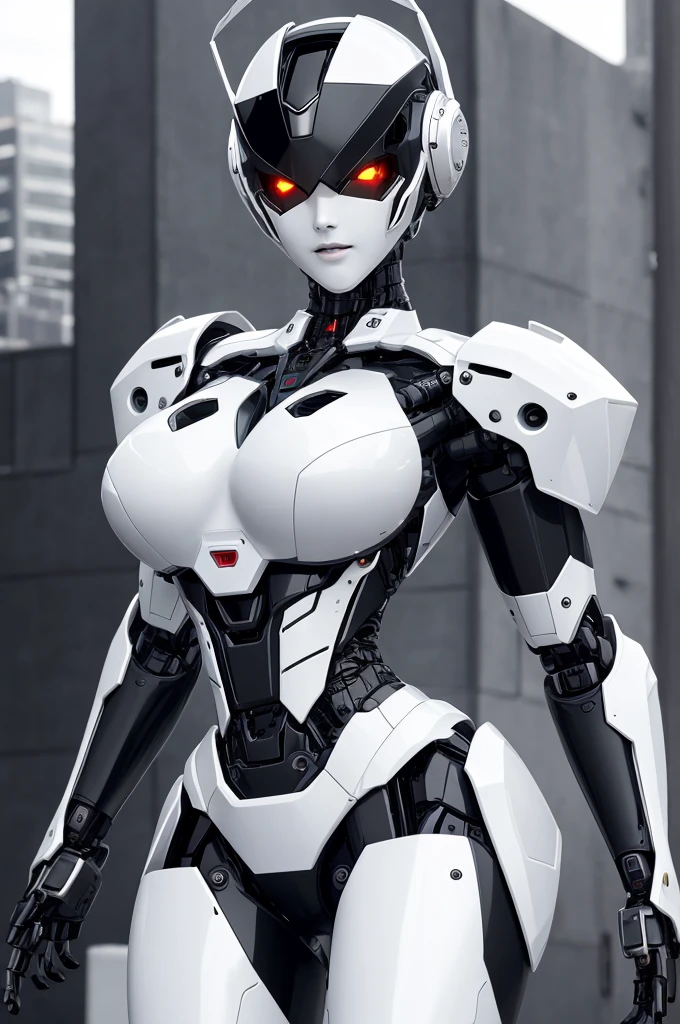 dark_Fantasy,cyber punk, (Highest quality, Tabletop),white,1 Female,Wonders of the machine,Robotic presence,Cybernetic Guardian,Wearing a cybernetic jacket,city, Highest qualityのデジタルアート, Great art, wallpaper 4k, Very detailed, military用ロボット,military, war zone,Black and white, Highest qualityのデジタルアート, Great art, wallpaper 4k,8K,K UHD, hard disk, An unparalleled masterpiece, Dynamic Lighting, Cinematic, Spectacular, Damaged machine parts、Big Breasts、Cleavage、Beautiful robot face、Simple robot face