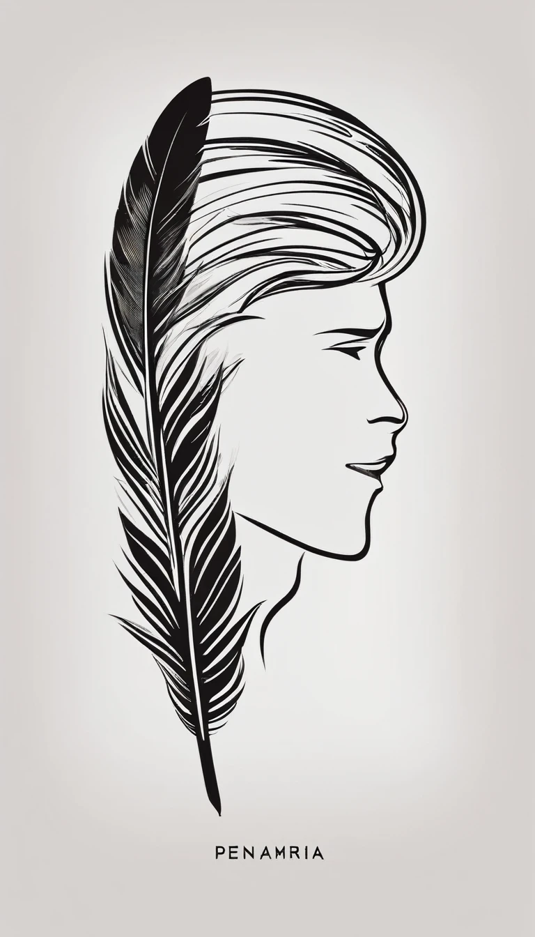 Create a minimal, modern, simple, inspirational, memorable, dream like icon design of a boy and a feather for the brand“Penamemoria".