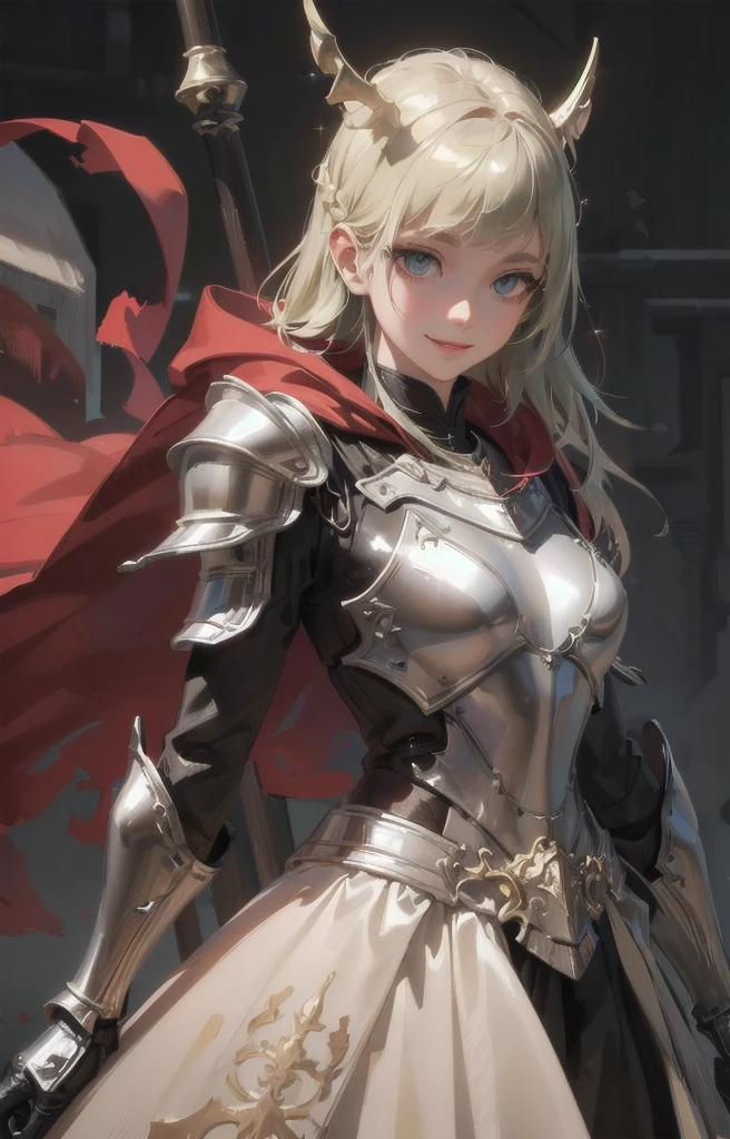(8K, RAW Photos, of the highest quality, Masterpieces: 1.2), (Realistic, Photorealistic: 1.37), Highest Quality, Ultra High Resolution, light leaks, Dynamic lighting, (Fair skin: 1.2), (Glossy skin: 1.1), Oiled skin, 26 years old, shiny green hair, bob hair, Well-formed, Hair fluttering in the wind, (look up and smile:1.3), short bangs, (armor:1.3), wearing a cloak, Beautiful eyes, focused eyes, Slim, (upper body:1.1), (looking up on into the sky: 1.4), stormy sky, (Cute:1.2), beautiful body shape, Hair volume decreases towards the ends of the hair, Beautiful skin without blemishes, Sparkly lips, The air is misty, (medium breasts:1.2),