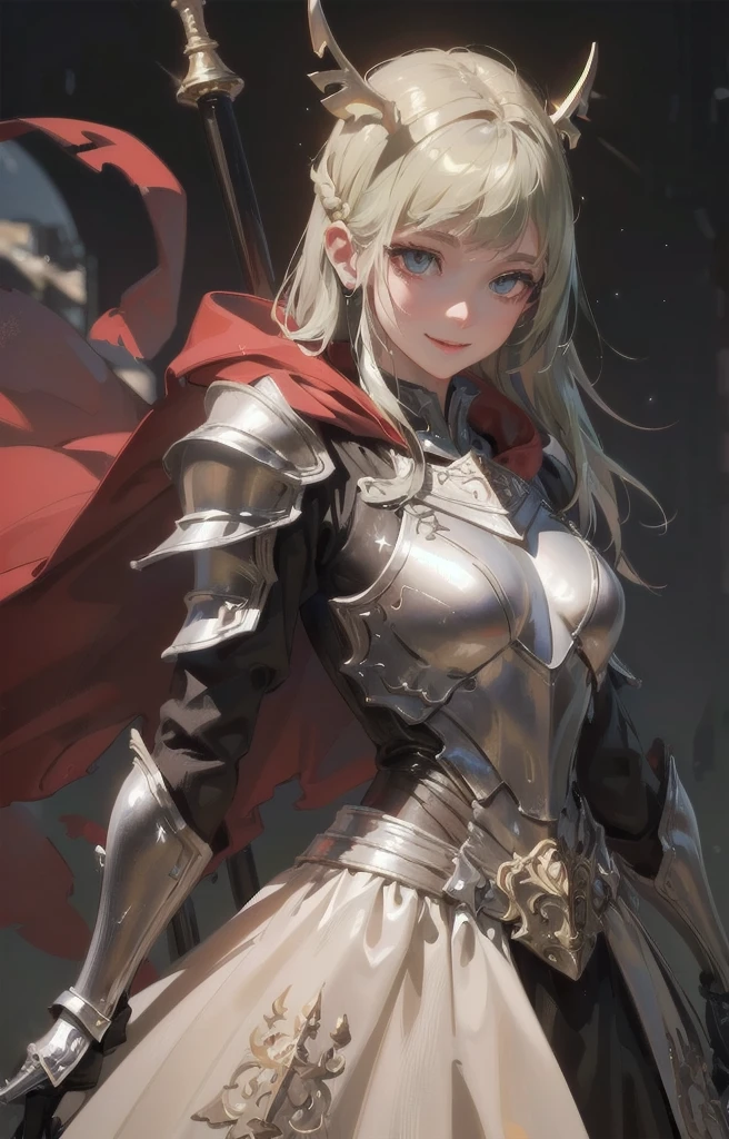 (8K, RAW Photos, of the highest quality, Masterpieces: 1.2), (Realistic, Photorealistic: 1.37), Highest Quality, Ultra High Resolution, light leaks, Dynamic lighting, (Fair skin: 1.2), (Glossy skin: 1.1), Oiled skin, 26 years old, shiny green hair, bob hair, Well-formed, Hair fluttering in the wind, (look up and smile:1.3), short bangs,  (armor:1.3), wearing a cloak, Beautiful eyes, focused eyes, Slim, (upper body:1.1), (looking up on into the sky: 1.4), stormy sky, (Cute:1.2), beautiful body shape, Hair volume decreases towards the ends of the hair, Beautiful skin without blemishes, Sparkly lips, The air is misty, (medium breasts:1.2),