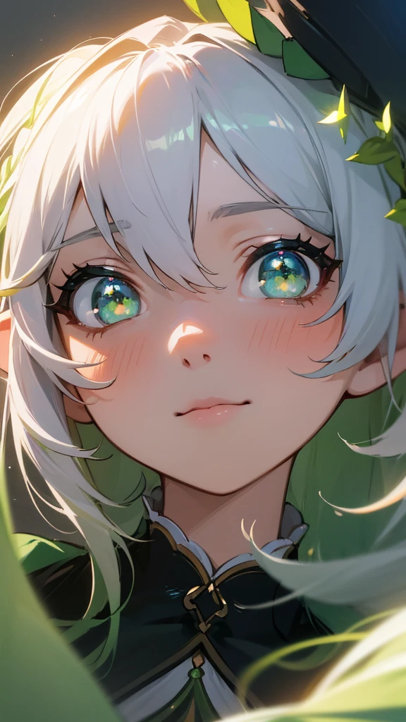 Nahida, Genshin impact, anime girl with green eyes looking at the camera with a beautiful and attractive smile, colorful lens reflections, elf ear, stars in her fixed eyes, light through glass, breathtaking rendering, extreme close-up, anime cg art, cute girl, attractive anime girl, beautiful anime girl, kantai collection style, cute cute beautiful anime woman, detailed digital anime art, beautiful anime girl, beautiful anime girl, | Fine detail anime, (Anime Girl), best quality, masterpiece, ultra-detailed, beautiful, highres, original, absurdres,CG 8K ultra realistic, perfect artwork, (((perfect female figure)), female, narrow waist, clean, beautiful face, pure face, skin, hyper realistic, ultra detailed, detailed eyes, lush body, dramatic lighting, dynamic pose, (realistic) realistic, (masterpiece:1.3), (absurdres:1.3), (best quality:1.3), HD, FULL HD, bright lights, best quality, best quality, beautiful lighting, outdoor, (8k wallpaper of extremely detailed CG unit), high details, sharp focus, dramatic and photorealistic midjourney painting art, photorealistic, beautiful smile, incredibly detailed face, hyper detailed face, hyper realistic face, face with lots of detail, perfect nose