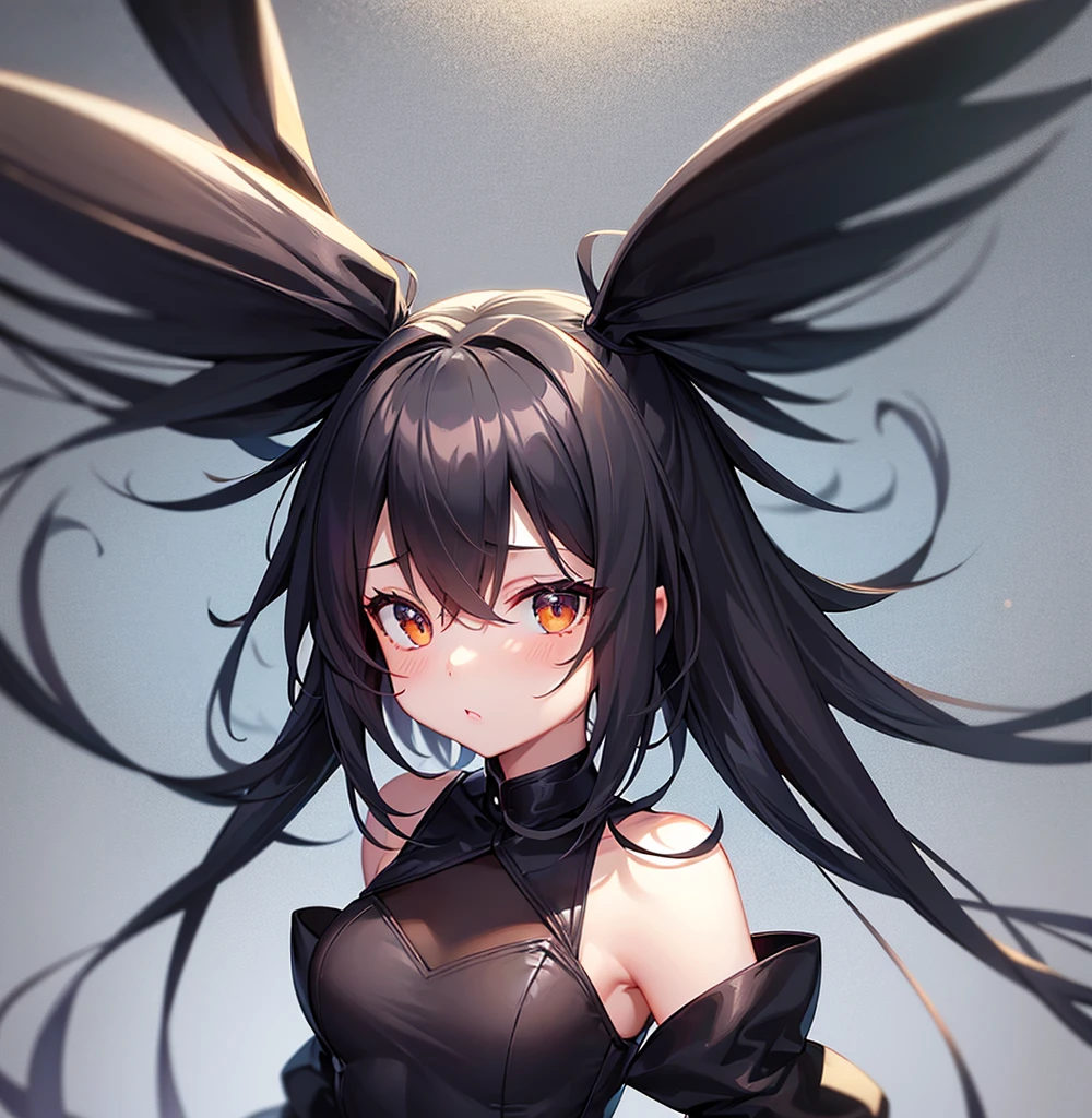 (Bunny girl),e litiny ,Small girildish face, Very fine clean face,Top quality,Black Hair,(Dark Room), Subtle light, Natural light,Soft lighting,Light from directly behind, (Are standing),With bust up,Front view,Black background