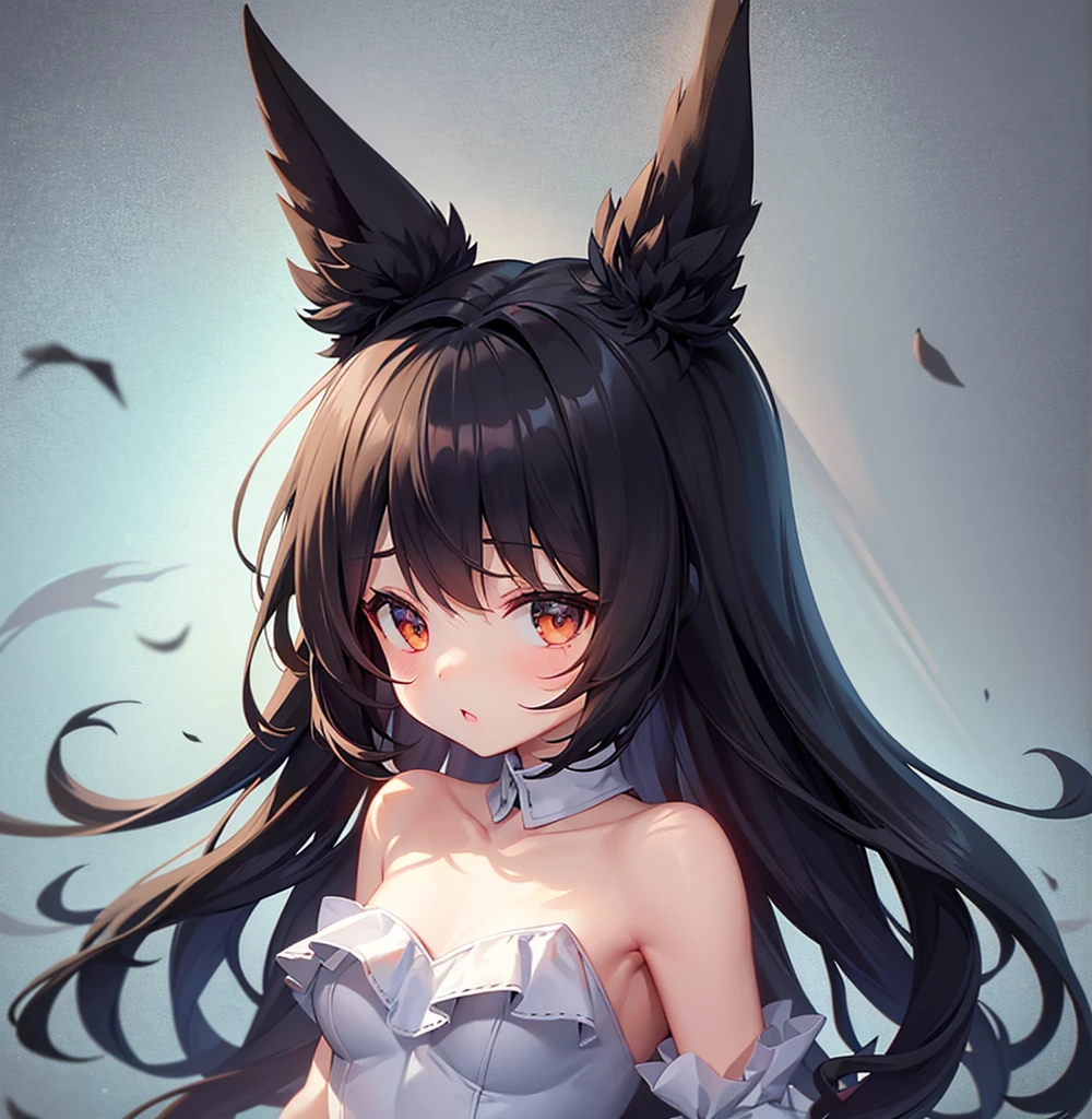 (Bunny girl),Cute little ,Tiny ,Small girl,,Childish face, Very fine clean face,Top quality,Black Hair,(Dark Room), Subtle light, Natural light,Soft lighting,Light from directly behind, (Are standing),With bust up,Front view,Black background