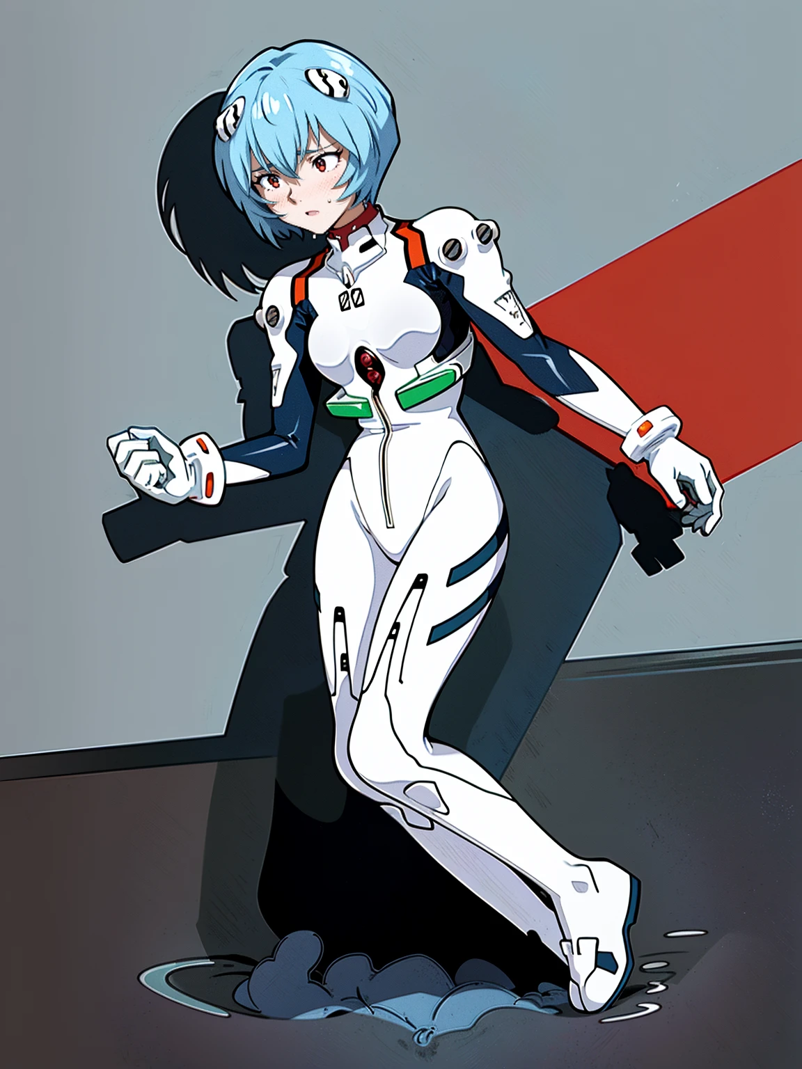 ((Highest quality, 8k wallpaper)),(masterpiece, Highest quality),Very detailed,High resolution,(Official Art:1.3),(((Anime screenshots,Black outline))),One girl,alone, Break mer1,(Rei Ayanami {Neon Genesis Evangelion,}1.2),masterpiece, best quality, outdoor, 1girl, Solo,red eyes,short hair,blue hair, (White plug suit:1.4), skin tight,(backlight, shaded face, cross-eyed, rolling eyes, empty eyes, jitome, raised eyebrows, one eye closed:1.3),(((Covered in sweat, Mass sweat, Sweating profusely,steam:1.7))), (((fighting stance, knees together feet apart, leaning forward, holding own arms, bent legs:1.8))), (Dirty Costume with mud:1.5),(((独奏, cowboy shot:1.7))), blue-sky, Bottomless Swamp,Drowning in a mud swamp,(((partially submerged:1.3))),