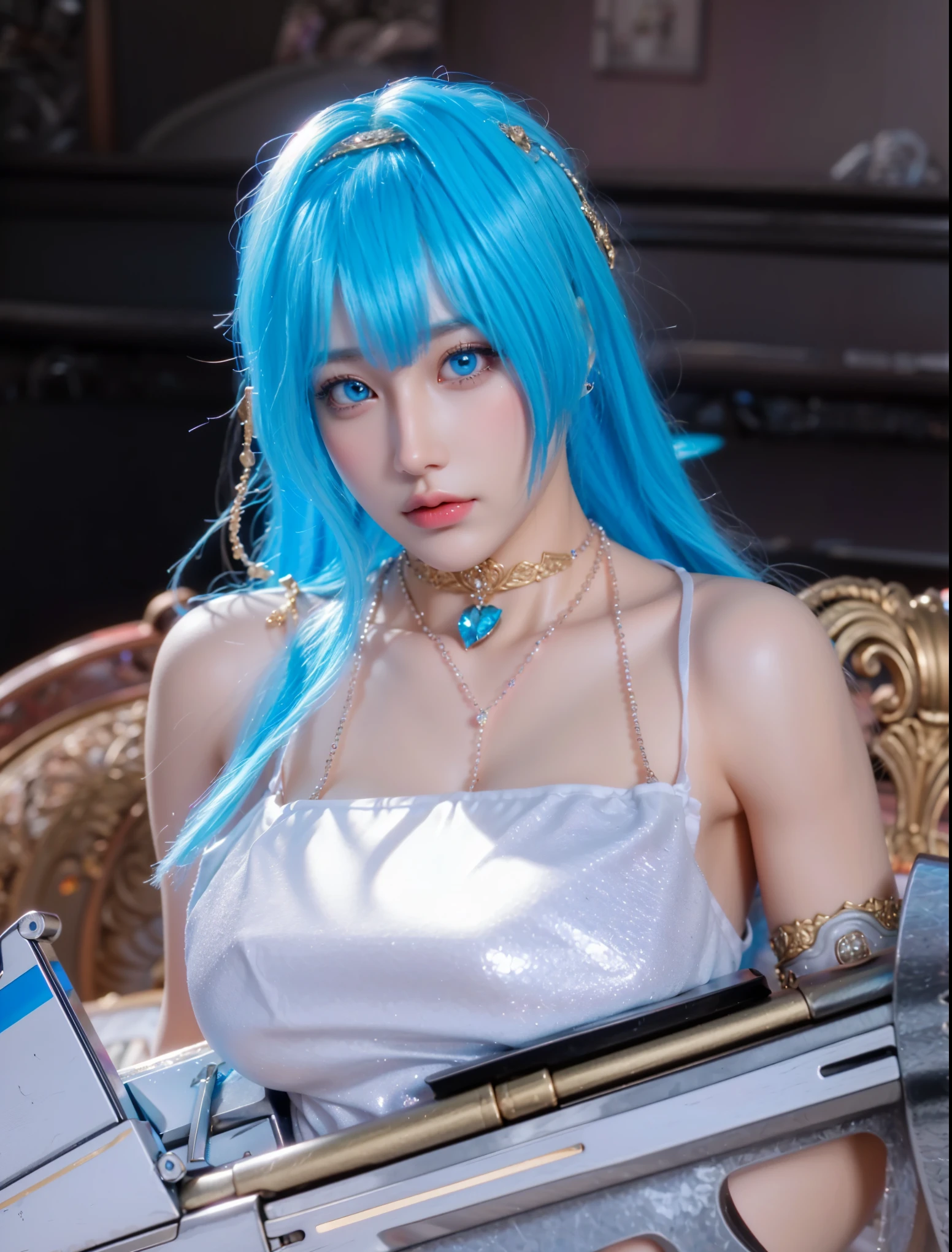 Game Art,Best image quality,Maximum resolution,8K,(A bust photo),(portrait),(Head close-up),(Rule of Thirds),Unreal Engine 5 rendering works,20 year old girl,((Queen)),The eyes are very detailed,(Large Breasts),Elegance and nobility,Light,Light线追踪,Game CG,((3D Unreal Engine)),OC rendering reflection mode,4K,Ultra-clear,Sensual,Translucent lace,Fair and plump figure,Pretty Face,Light泽凝胶涂层,身着华贵礼服的Queen,Crystal Gem Crown,Necklace jewelry,blue eyes,The tattoo is very three-dimensional,Gorgeous and intricate tattoo designs,Ultra-clear portrait,Sexy body,Temple Princess,Sapphire eyes,Fine gold and diamond jewellery,Luxurious jewelry,Wearing diamond gemstone jewelry,Gorgeous jewelry all over the body,Pearl Necklace,Diamond Dress,Super beautiful model,