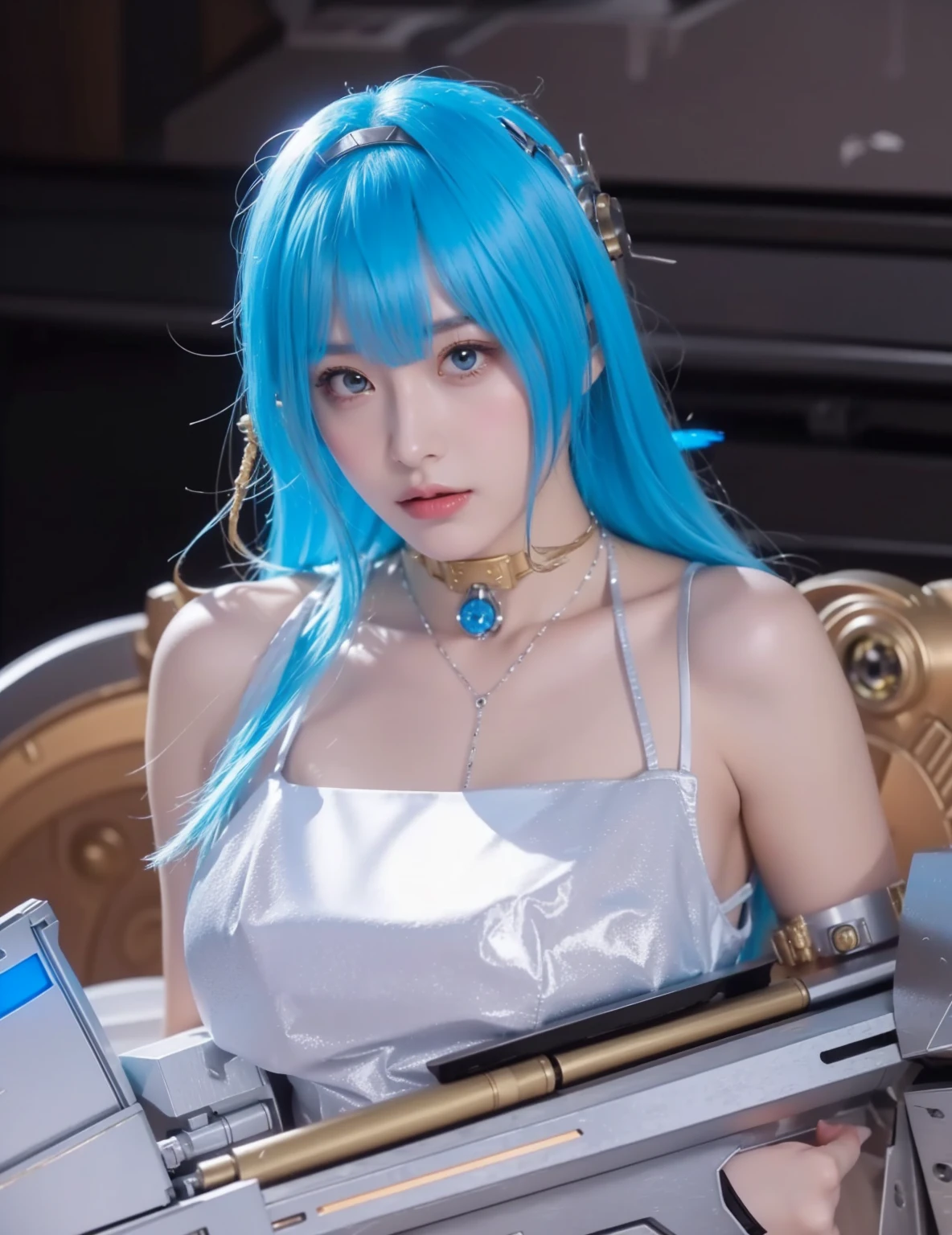 Futuristic high-tech style,best quality,Fairy Skin,(every time :1.2),eternal,Very detailed,Practical,high quality,Light,Light线追踪,Ultra HD,Upper Body, Future Iron Man Mech,shooting,Battery,Transmitter,Large caliber artillery,Rostlan 8K,Armored Girl,Wearing a cyberpunk technology helmet,星际战甲helmet,With breathing Light,The armor of the future shines,Armed Cannon,High-tech armor,helmet,Mechanical,transformer