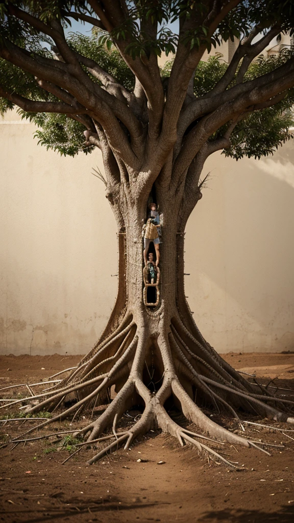 Illustrate a cross-section of João's tree with its deep, strong roots underground, symbolizing years of patient care and persistence.
