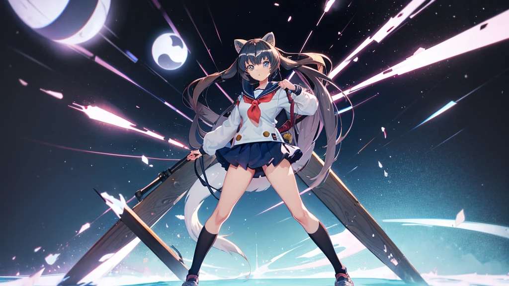 Raccoon　Personification　Sailor suit　anime　Standing posture