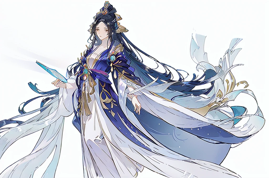 Men and women in ancient costumes with flowing long hair and robes, Perfect line drawing, Traditional style, Very detailed ink line drawing, Wearing a flowing robe, Clear anime silhouette, Wing Wall and Shurak, Wearing a simple robe, inspired by：Naka Bokunin, Thick lines, High-quality fanart