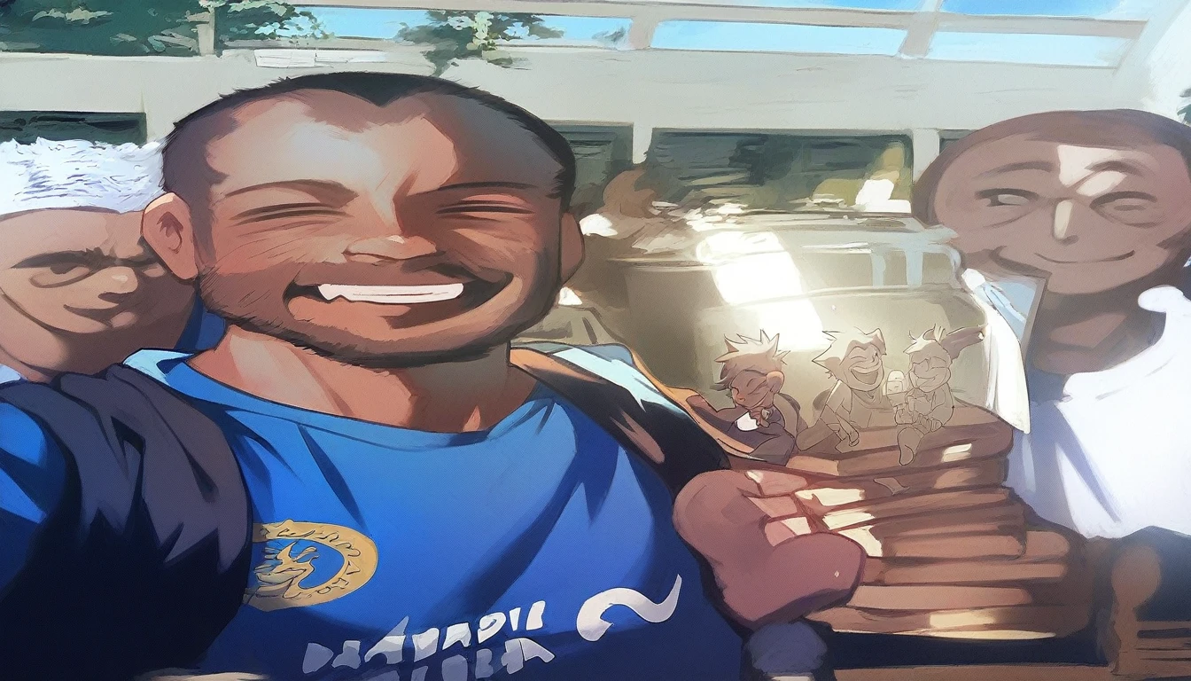 smiling man holding a trophy in front of a group of people, wining, edited, by Ingrida Kadaka, inspired by Willian Murai, celebration, by Dan Content, 1 st winner, mohamed chahin, by Willian Murai, edward buba, high quality upload, with a happy expression, adward winning, competition winning, celebrating