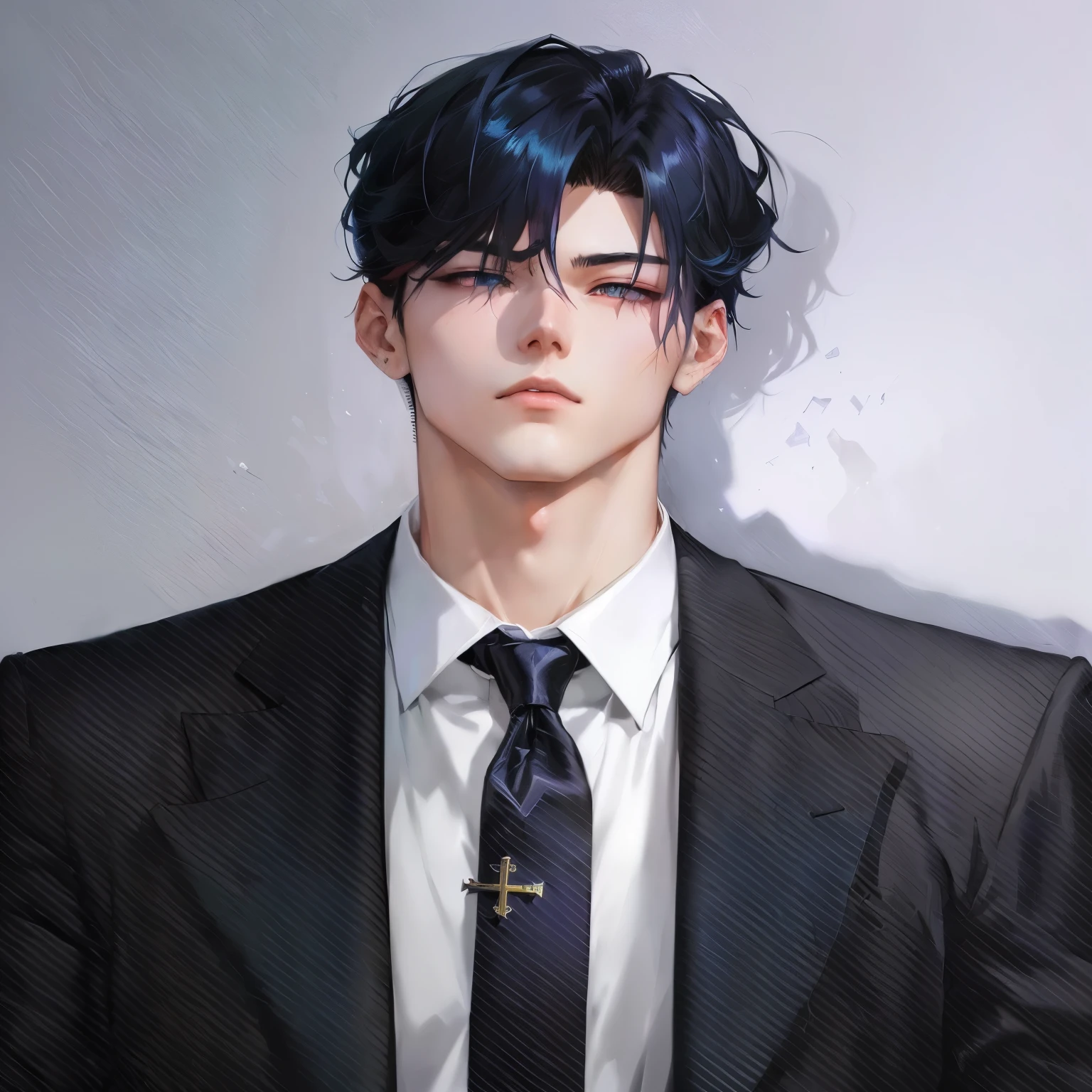 anime boy in a suit and tie with a cross on his chest, inspired by Yanjun Cheng, artwork in the style of guweiz, delicate androgynous prince, anime portrait of a handsome man, tall anime guy with blue eyes, inspired by Bian Shoumin, manhwa, anime handsome man, nft portrait, digital anime illustration, high quality fanart