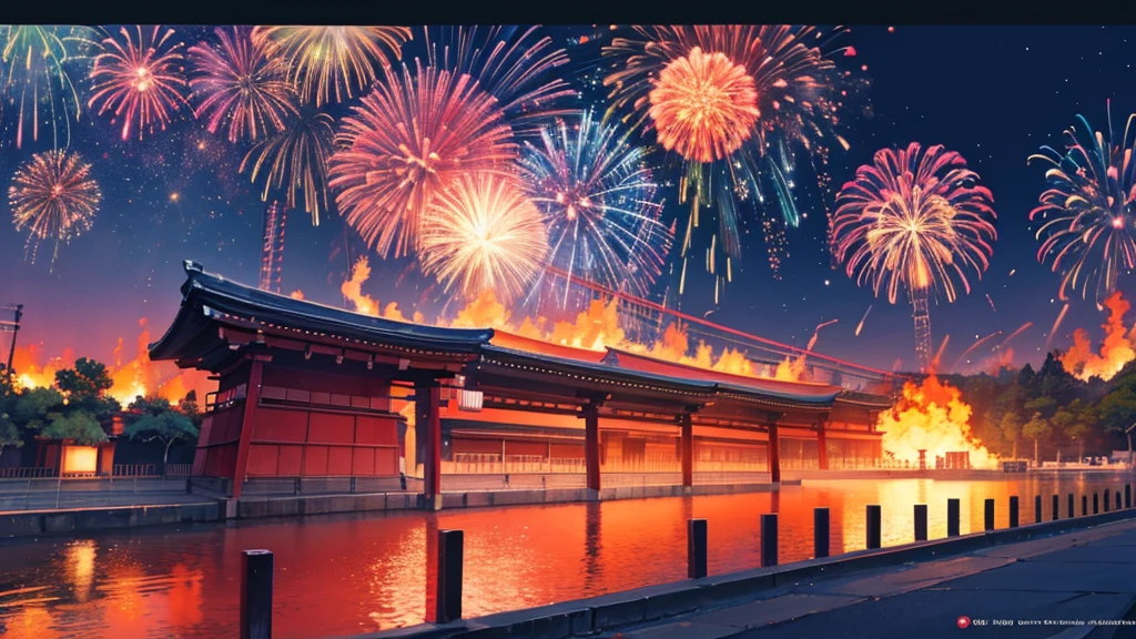 japanes Beautie 8 K RAW Photography Background with big Fire works image