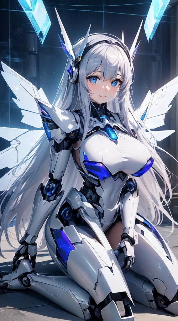 Blue shining mechanical eyes、A kind smile