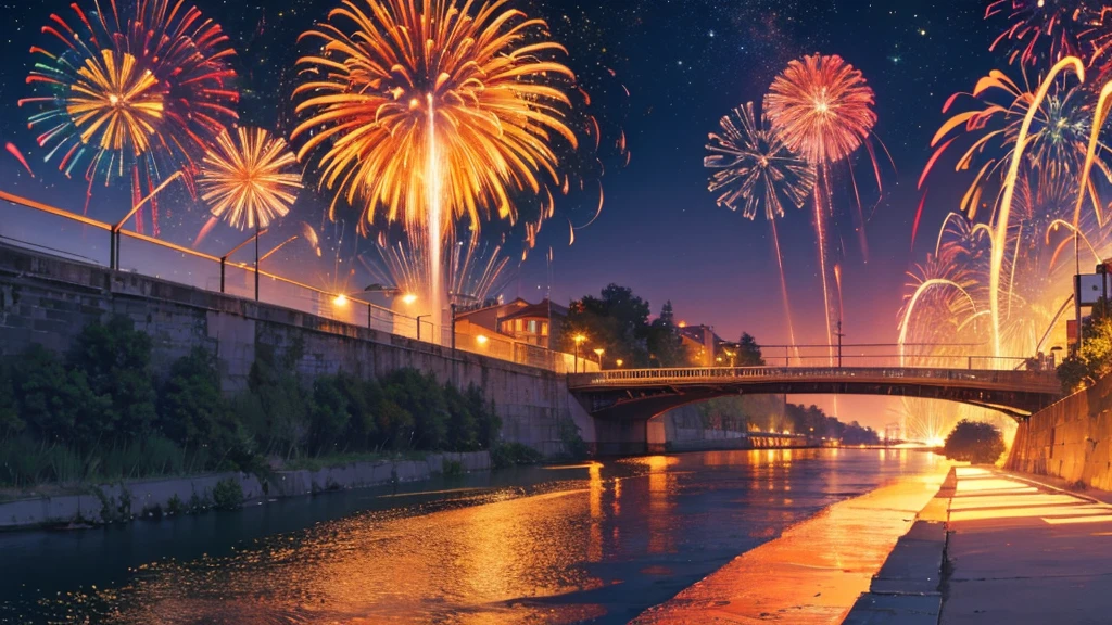 river 8 K RAW Photography Background with big Fire works image