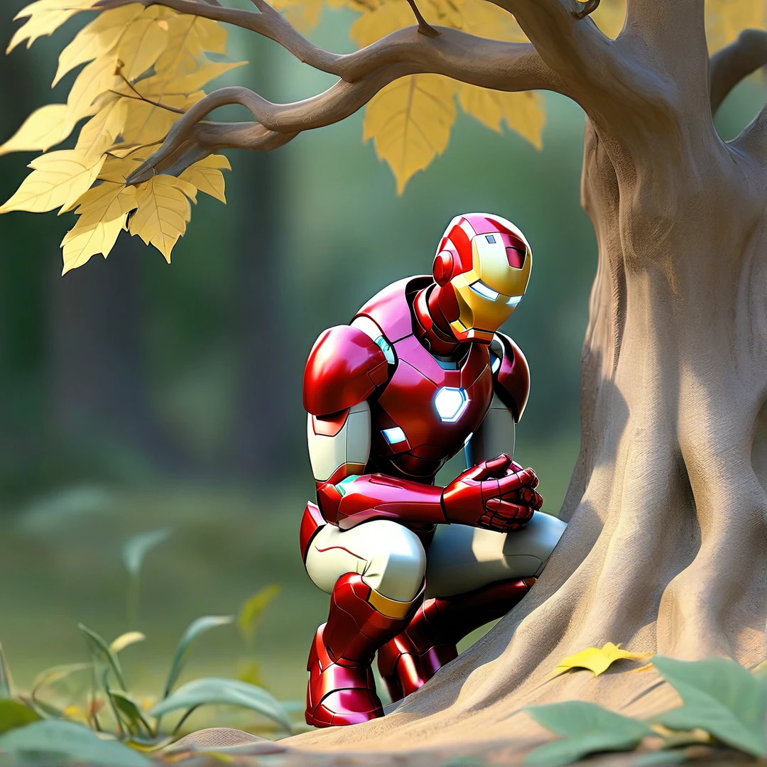 Sob a serene glass, on a peaceful day, an iron man kneels, in voracious prayer. Bible in hands, words of light, Seek the comfort that faith always translates. The shadow of the tree, shelter and refreshment, A sacred encounter, an ethereal moment. With eyes closed and heart open, Pray fervently, search for the right path. Every leaf that falls, a divine whisper, Guiding your words, showing the destination. On sacred ground, your soul surrenders, To God omnipresent, his life he extends. under the tree, symbol of life and shelter, A man and his faith, in an old dialogue. kneeling in prayer, her strength she renews.