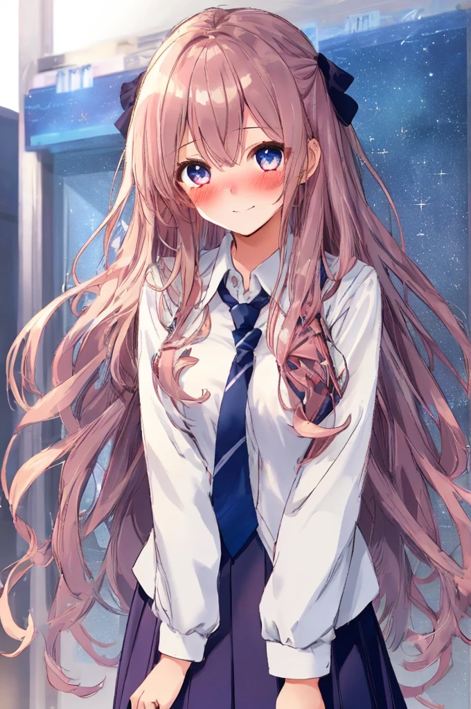 1girl, , cute, blushing, looking at viewer, starry sparkling eyes, blushing, school dress