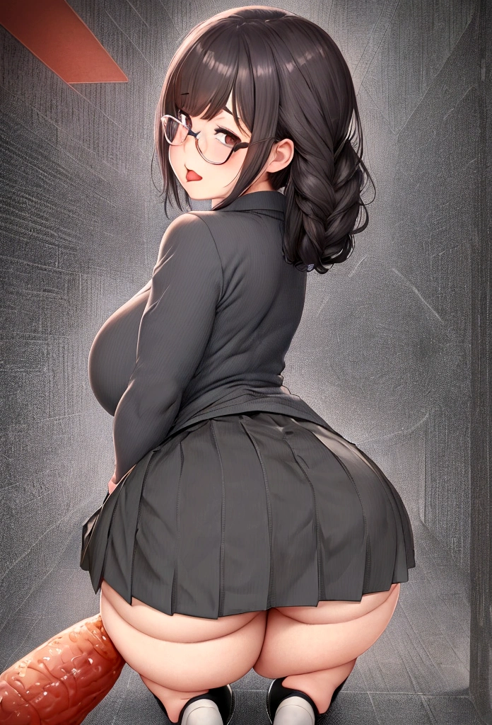 アニメ girl in a short skirt and glasses walking down a street, a hyperrealistic , Guweiz, hyperrealistic , realistic , (sfw) safe for work, , artwork in the style of Guweiz, thicc, beautiful アニメ girl squatting, school girl, アニメ moe artstyle, seductive アニメ girl,(masterpiece), (One serious civil service commissioner: 1.3), (Super thick and plump body: 1.3), (Huge breasts and buttocks)), (Small Head: 1.2), (Very small uniform)), (Shiny skin: 1.2), (A speech while crouching in the stands in the schoolyard in the morning)), 1boy, penis, doggystyle, from behind, spreadassms, chubby body, fat body, short,ultra detailed, masterpiece, best quality, blush, a woman, rolling eyes, open mouth, school girl, wearing , wearing glasses, classroom, sunset, light particles, hdr, brown grey hair, midium wavy hair, shiny hair, bang, single braid, clear grey eyes, Smiling Kiss, Rolling Eyes, Tongue Out, アニメ ,orgasm face, sexual climax, bitch, back shot, back view, low angle, from below, back view, arched back, looking back, all fours, chubby body, BIG ASS , ahegao, saliva, BBW, slender waist, anal, seiza, hands on head, rolling eyes, white eyes, Hand Drawn, Showing Ass, Bobcut, {Ahegao}, White of the eyes, Knee socks, {Poop sitting}, (Super thick and plump body: 1.3), Butt sticking out, Close your legs, seiza, spread legs, pleated skirt, Stretch your arms back, long pleated skirt, I can't see your butt, Buttocks hide, Reverse cowgirl position, Arm grab back, Arms folded behind back, Super big butt, Awesome numbness , Plump , Chubby , Scat, fat, Butt sticking out,