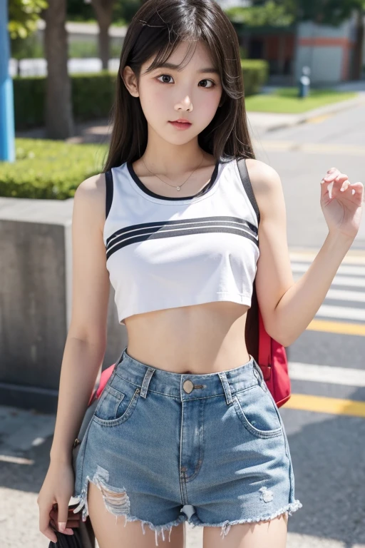 Wear crop tops,Big elementary school student in shorts
