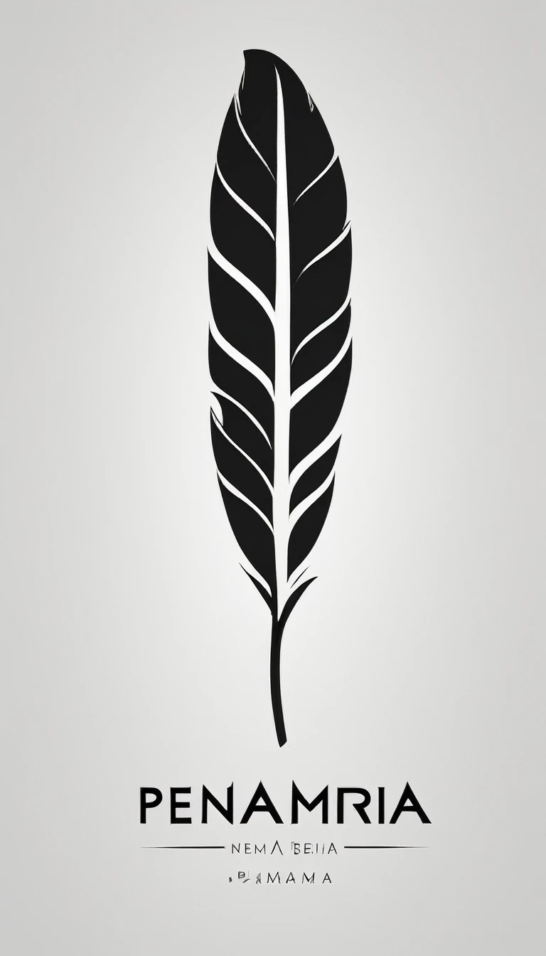 A minimal, modern, simple, cinematic logo design for the brand “Penamemoria". Create a modern, minimalistic, high-quality, logo of a bird feather
