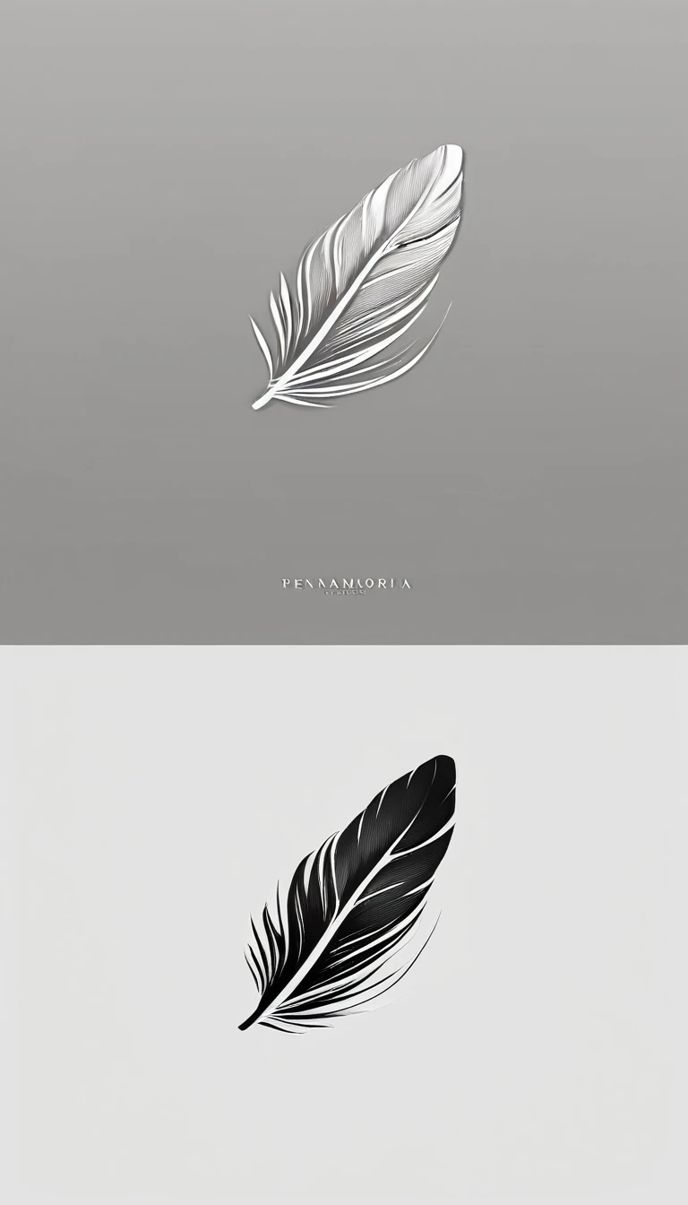 A minimal, modern, simple, cinematic logo design for the brand “Penamemoria". Create a modern, minimalistic, high-quality, logo of a bird feather