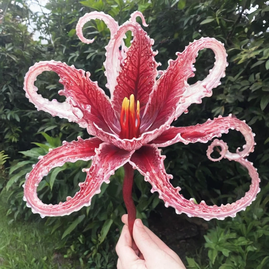 Magic ghost flower planted from the abyss, ghost flower,Blood-red tentacles gaze upon the dead,enchantment,weirdcore,Terror