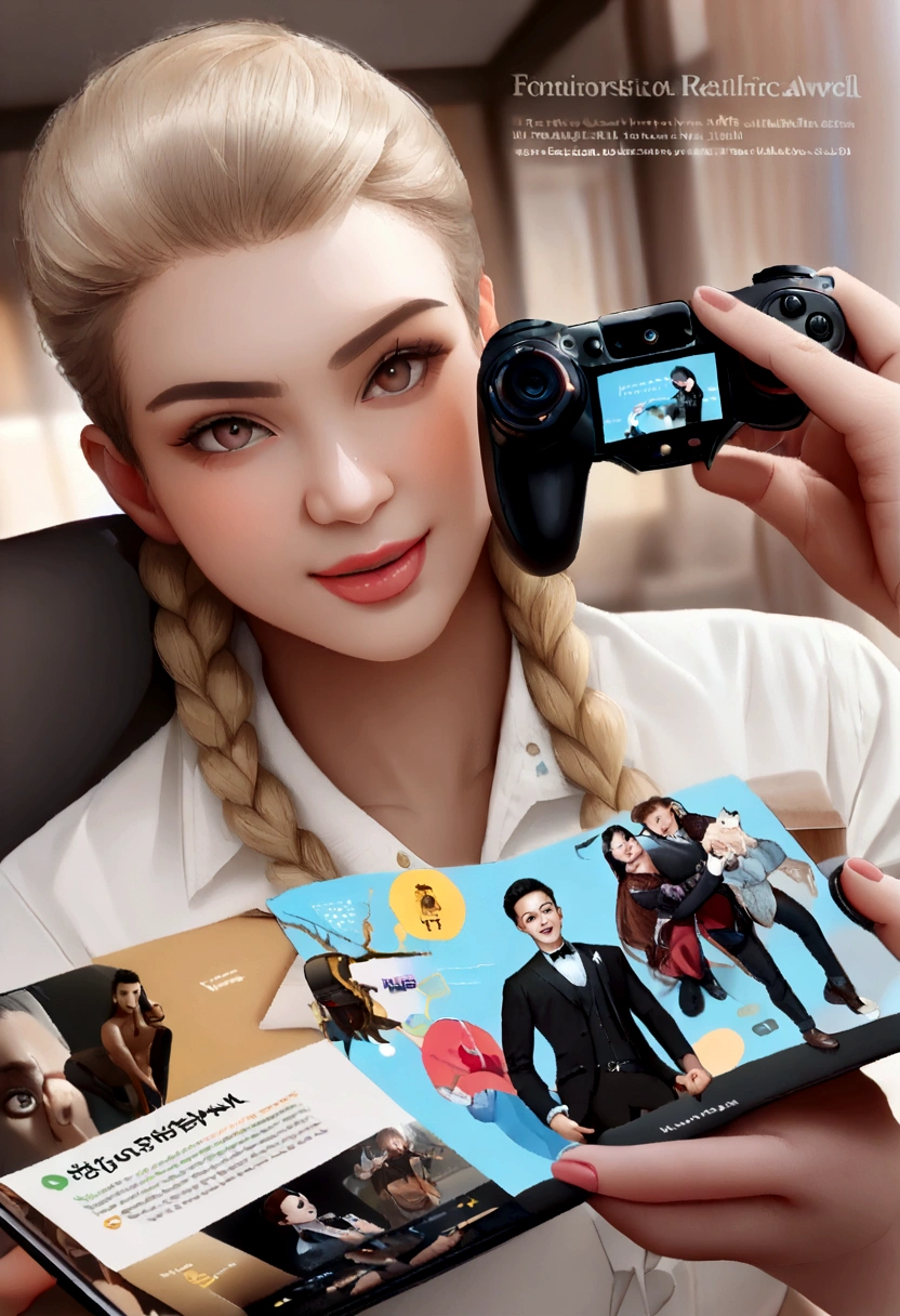 (8K, 4K, melhor qualidade, alta resolução: 1.2), (Masterístico, realista, Fotorreal: 1.4), Create a professional and creative logo for the company "C2" (Controle Dois). The logo should include a happy player with medium to dark brown skin, holding a video game controller in one hand and offering a second controller to the viewer, breaking the fourth wall. The scene should include a hot cup of coffee. The player should be aged between 30 and 45. The facial expression should convey joy and fun. Specific Details: Style: Professional and modern Color Palette: Vibrant, with blue, green, and other colors representing fun and technology Text: Include the name "C2" prominently and stylishly Layout: Balanced, with the character and text well-integrated Usage: Website, social media, and printed materials