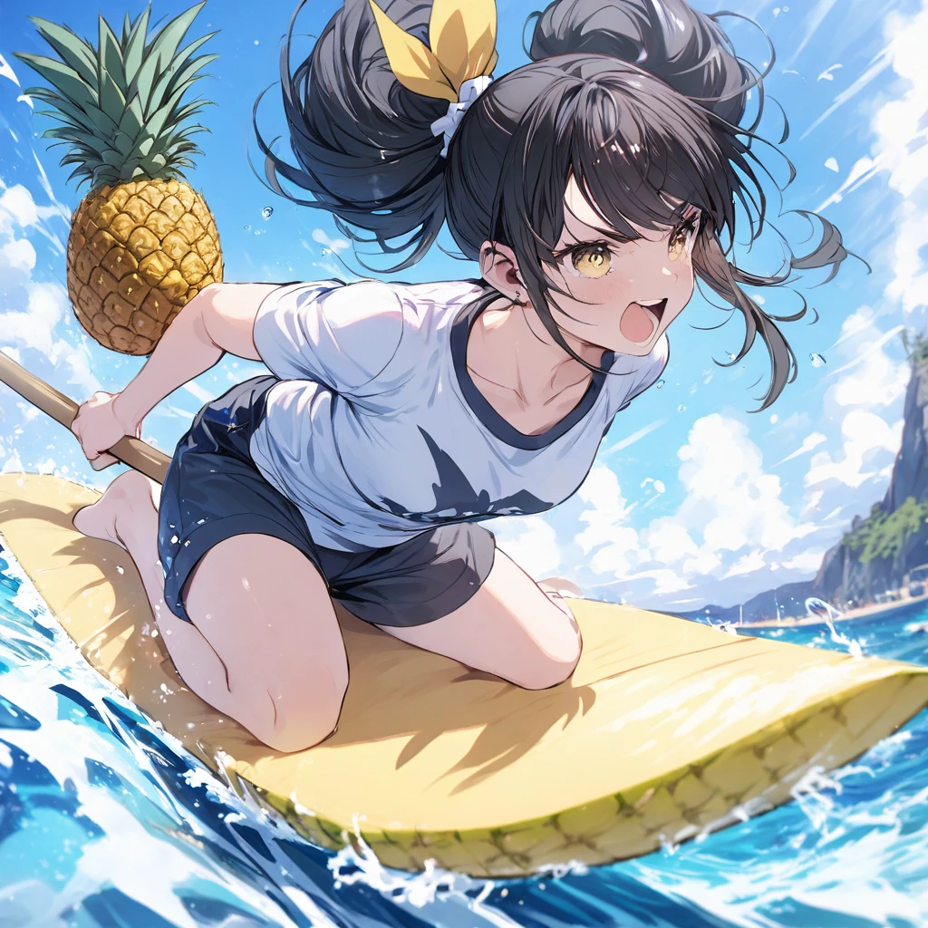 DRAGON BALL,kamehame_wave,kamehameha_kamehame_ha,tone,/(kantai_collection/),(((Having fun splashing around in the water at the beach))),in uniform,twintail_hair,closed_one_eye