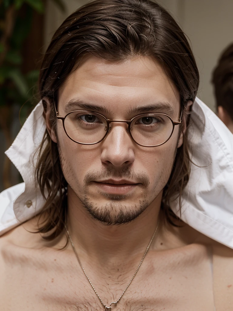 thin white man, thirty years old, with brown hair below the ears, With glasses, similar to the actor johnny deep.