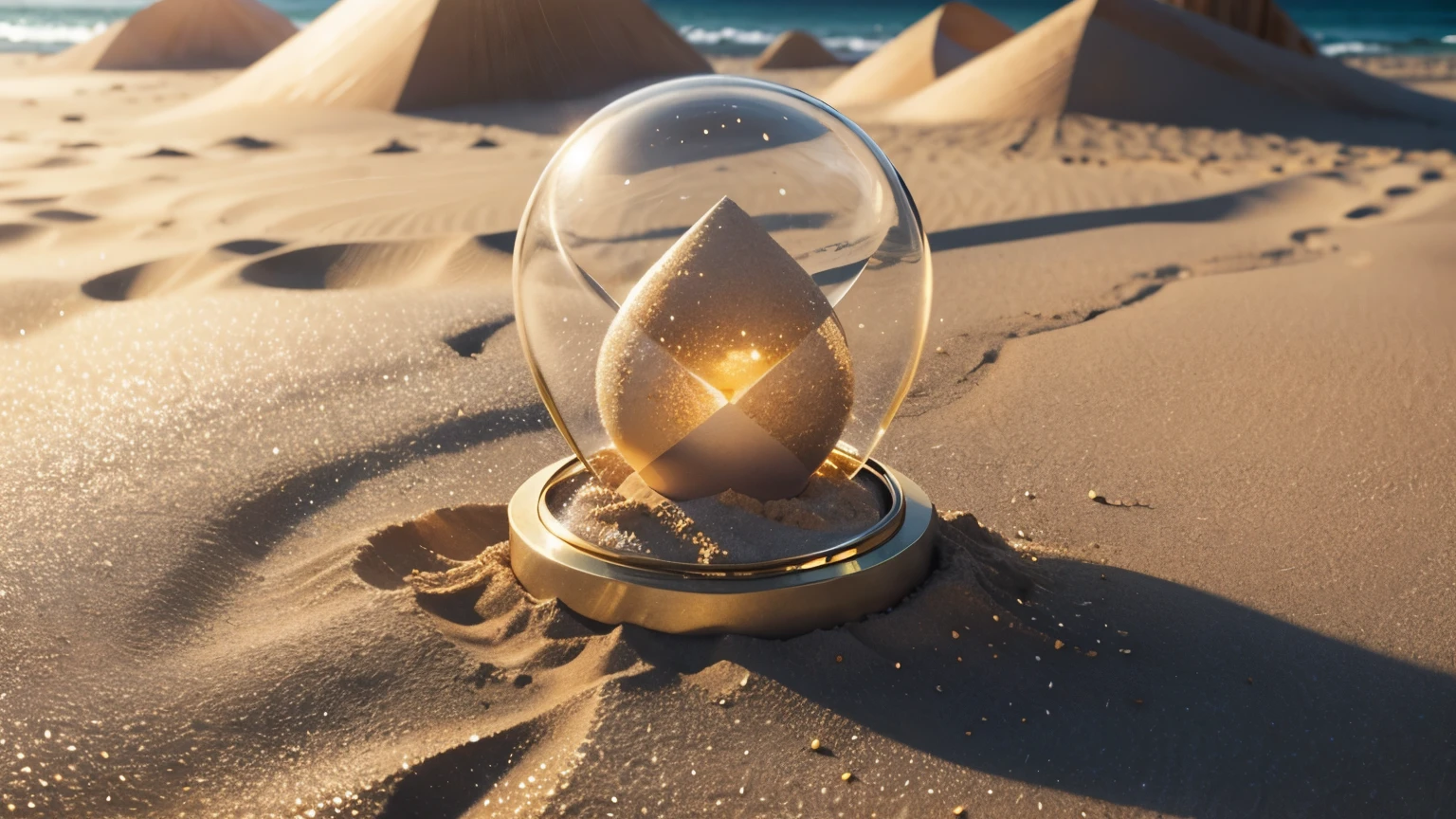 An hourglass with golden sand running down, symbolizing valuable time.