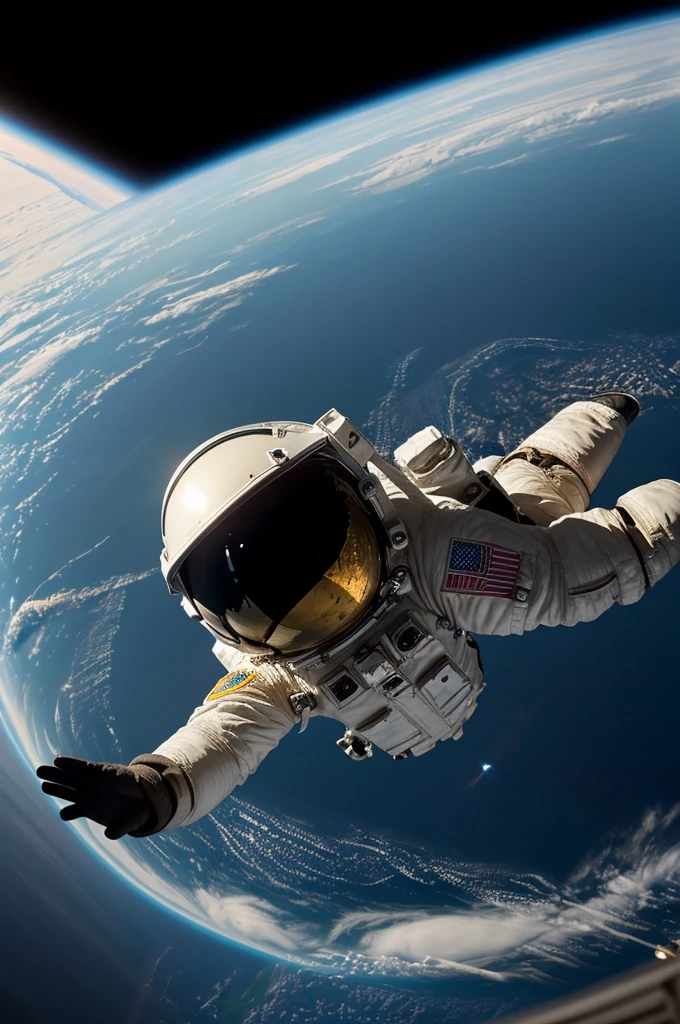 Create an image that expresses the emotion of amazement and wonder in the face of the unknown and the mysterious..an astronaut looking at planet earth