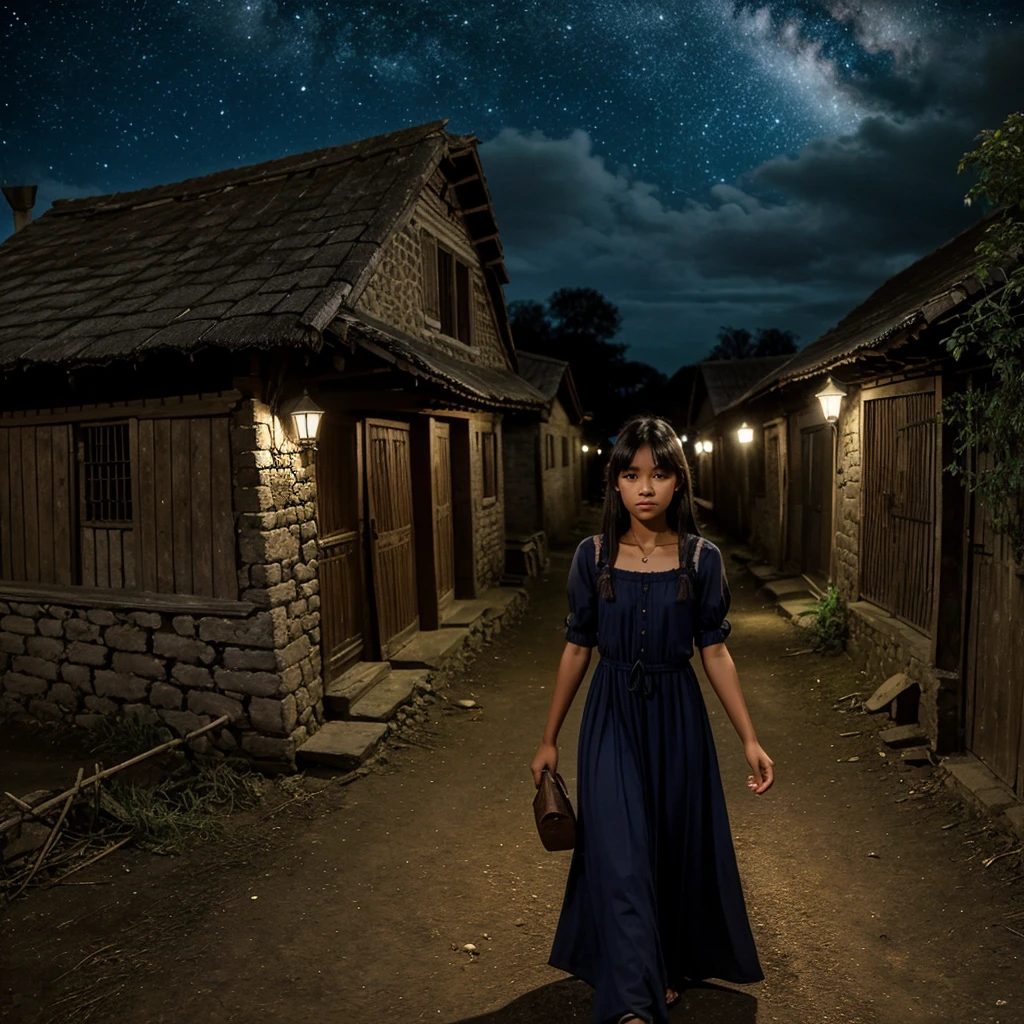 A village boy, 19 years , a village girl, 18 years, in village dark night haunted places girl wear long dress