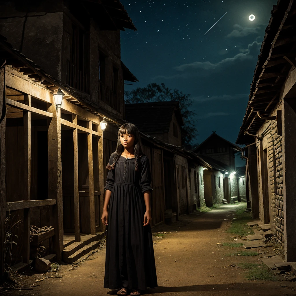 A village boy, 19 years , a village girl, 18 years, in village dark night haunted places girl wear long dress