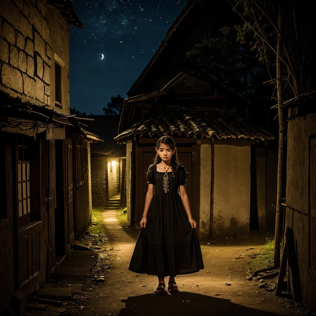 A village boy, 19 years , a village girl, 18 years, in village dark night haunted places girl wear long dress