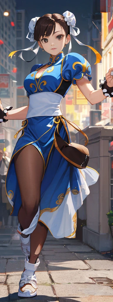 chun-li,((masterpiece)), ((best quality)), ((ultra detailed)), ((kawaii)), cute, (lovely), ((extremely detailed)), ((8K)), (beautiful),flat breast, tiny breast,full body