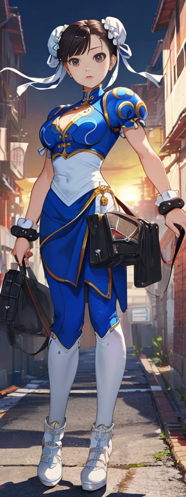 chun-li,((masterpiece)), ((best quality)), ((ultra detailed)), ((kawaii)), cute, (lovely), ((extremely detailed)), ((8K)), (beautiful),flat breast, tiny breast,full body