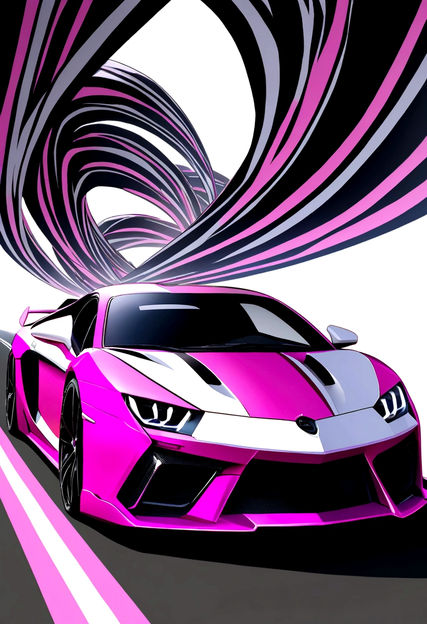 Sport car mix color pink,black,white background running at the road cool car