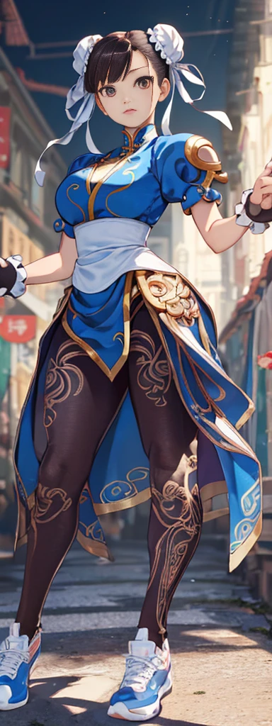 chun-li,((masterpiece)), ((best quality)), ((ultra detailed)), ((kawaii)), cute, (lovely), ((extremely detailed)), ((8K)), (beautiful),flat breast, tiny breast,full body