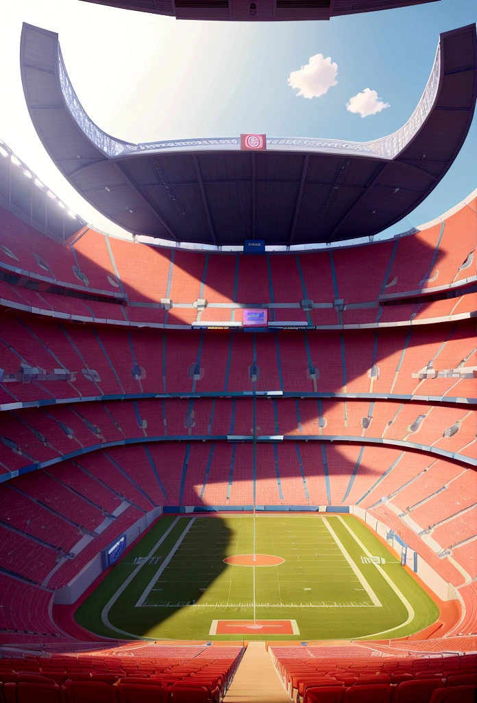 a big football stadium, no player appears, only the stadium Disney cartoon style