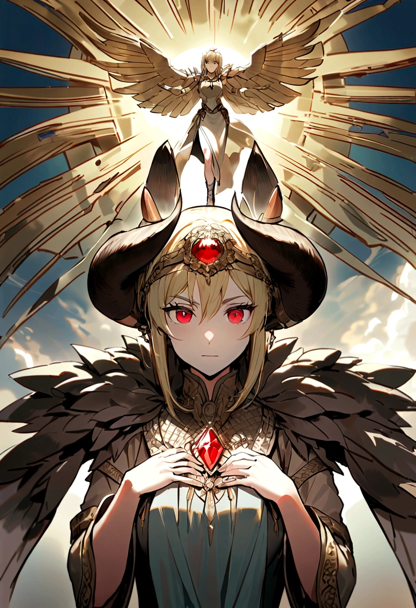 (Huang Li、high quality、Extremely detailed),Constellation - Taurus goddess,huge cow,Woman petting a cow,Similar to Latin goodness,brave,capricious,Productivity,The face of enterprising and humanitarianism,Blonde hair,Ancient Greek costumes、Wrap Dress,The background is the ocean,Crystal red eyes(Eyes Details),Powerful appearance