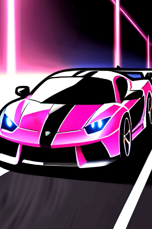 Sport car mix color pink,black,white background running at the road cool car (Full body car show)